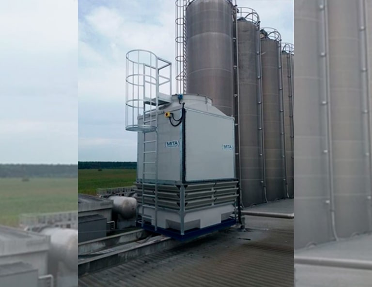 An industrial cooling tower installed for Coca-Cola